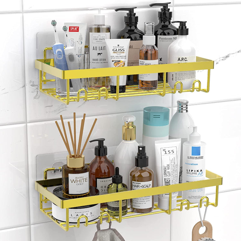 Shower Caddy Shelf Organizer Rack, Self Adhesive Black Bathroom Shelves Basket, Home Farmhouse Wall Shower Inside Organization and Storage Accessories, First Apartment Essentials - Grafton Collection