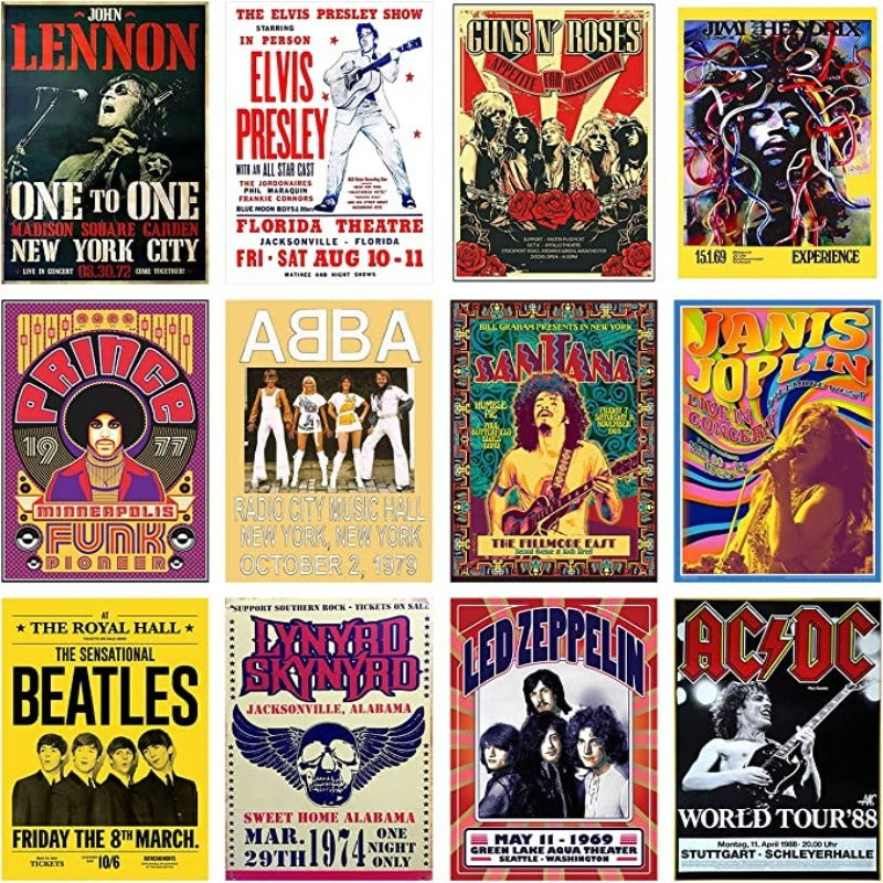 Vintage Rock Band Posters for Room Aesthetic, Retro Music Room Wall Bedroom Decor Wall Art, Vintage Rock Band Music Concert Poster Wall Collage, Old Music Album Cover Prints - Grafton Collection