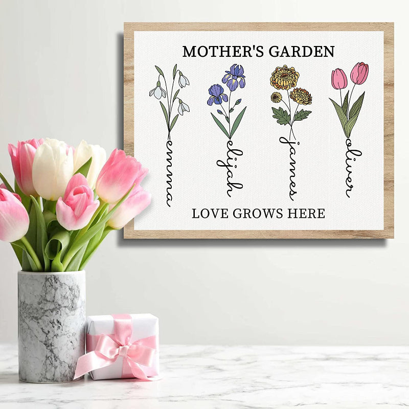 Mothers Day Unique Gifts For Mom, Customized Birth Month Flower Mothers Garden, Custom Canvas With Name Wall Art For Wife Mothers Day Birthday Gifts From Daughter - Grafton Collection