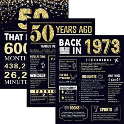 Birthday Wedding Anniversary Poster 3 Pieces Party Decorations Supplies Large Sign Home Decor for Men and Women - Grafton Collection