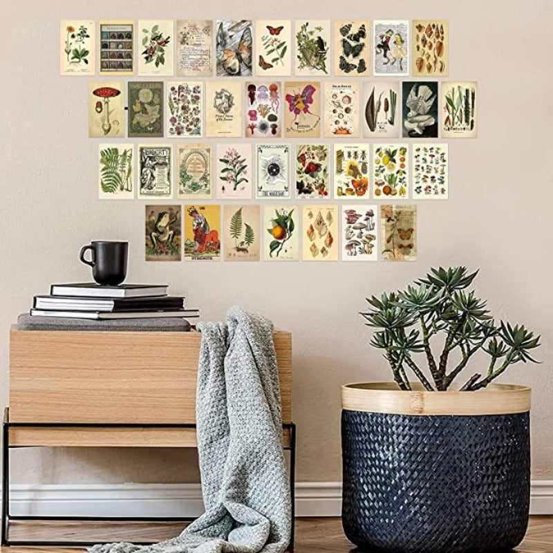 Vintage Photo Wall Collage Kit Aesthetic Posters and Vintage Stickers, Double-Sided Printed Aesthetic Pictures Stickers Vintage Room Decor and Scrapbooking Supplies Kit - Grafton Collection