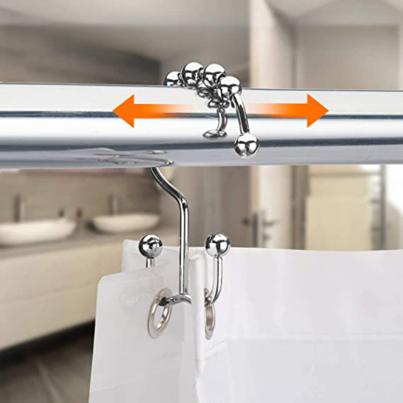 Shower Curtain Hooks - Rust Resistant Shower Curtain Rings Metal Double Glide Rollers Shower Hooks for Bathroom Shower Curtain Rods Curtains - Grafton Collection