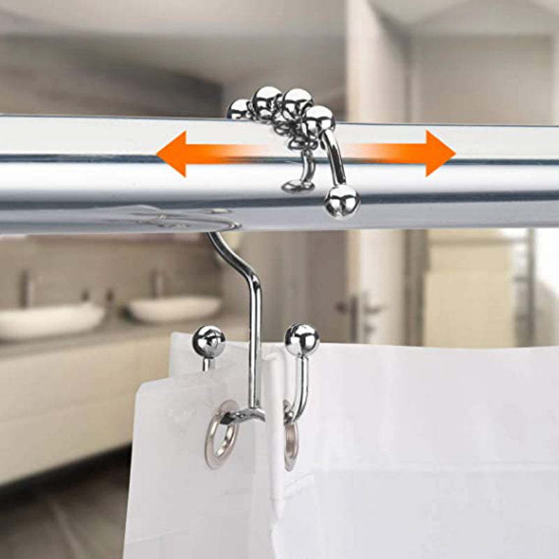 Shower Curtain Hooks - Rust Resistant Shower Curtain Rings Metal Double Glide Rollers Shower Hooks for Bathroom Shower Curtain Rods Curtains - Grafton Collection