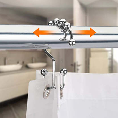 Shower Curtain Hooks - Rust Resistant Shower Curtain Rings Metal Double Glide Rollers Shower Hooks for Bathroom Shower Curtain Rods Curtains - Grafton Collection