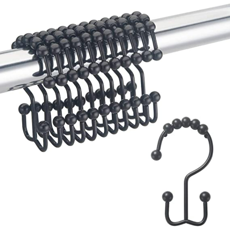 Shower Curtain Hooks - Rust Resistant Shower Curtain Rings Metal Double Glide Rollers Shower Hooks for Bathroom Shower Curtain Rods Curtains - Grafton Collection