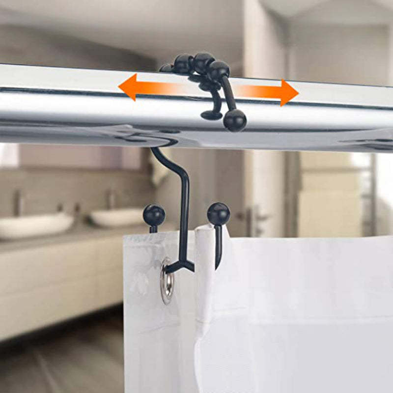 Shower Curtain Hooks - Rust Resistant Shower Curtain Rings Metal Double Glide Rollers Shower Hooks for Bathroom Shower Curtain Rods Curtains - Grafton Collection