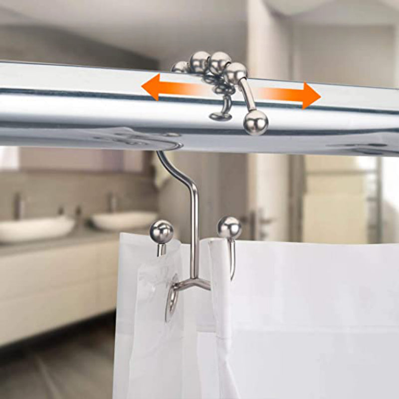 Shower Curtain Hooks - Rust Resistant Shower Curtain Rings Metal Double Glide Rollers Shower Hooks for Bathroom Shower Curtain Rods Curtains - Grafton Collection