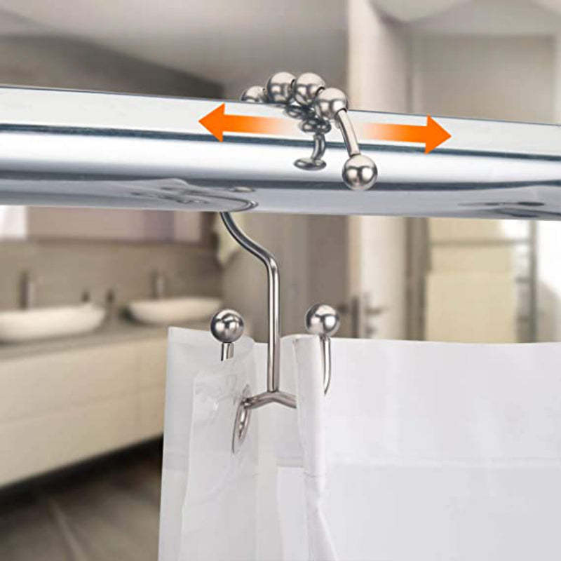 Shower Curtain Hooks - Rust Resistant Shower Curtain Rings Metal Double Glide Rollers Shower Hooks for Bathroom Shower Curtain Rods Curtains - Grafton Collection