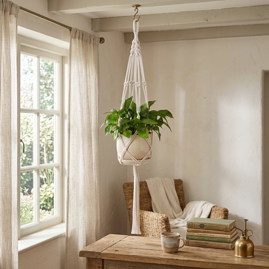 Boho Style Plant Hanging Basket Set With Wooden Beads