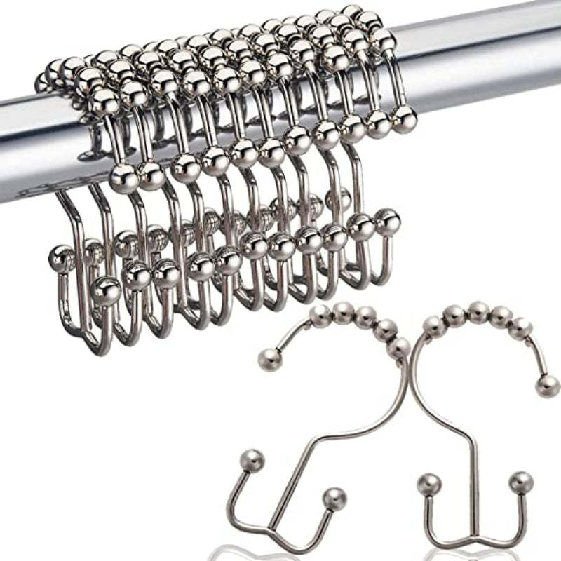 Shower Curtain Hooks - Rust Resistant Shower Curtain Rings Metal Double Glide Rollers Shower Hooks for Bathroom Shower Curtain Rods Curtains - Grafton Collection