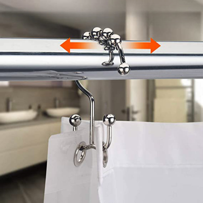 Shower Curtain Hooks - Rust Resistant Shower Curtain Rings Metal Double Glide Rollers Shower Hooks for Bathroom Shower Curtain Rods Curtains - Grafton Collection