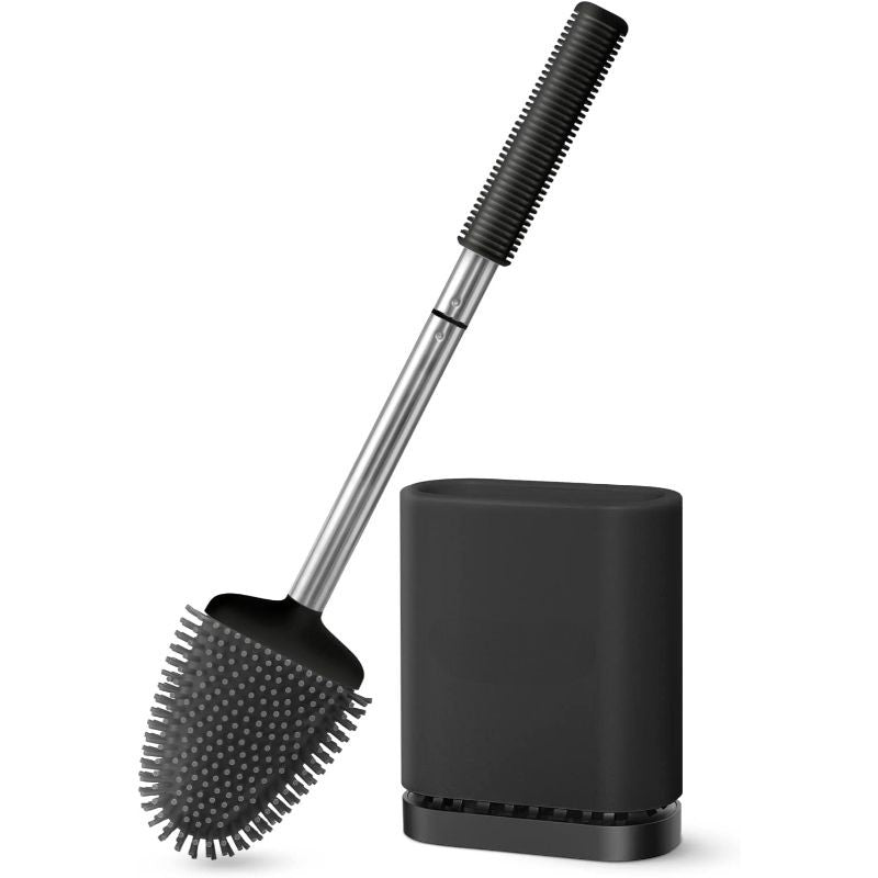 Toilet Brush And Holder Set For Bathroom, Flexible Toilet Bowl Brush Head With Silicone Bristles, Compact Size For Storage And Organization, Ventilation Slots Base - Grafton Collection