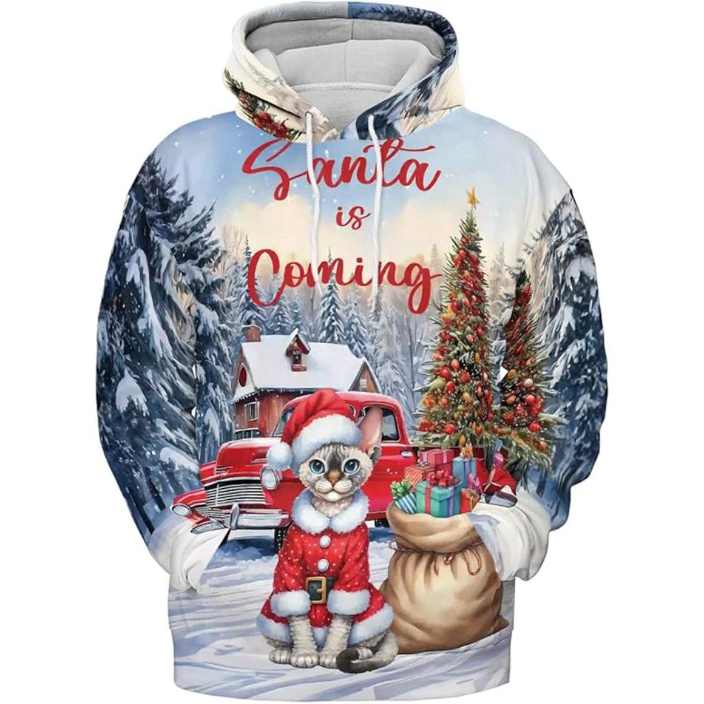 Christmas Santa Cat Truck Tree All Over Print 3D Zip Hoodie