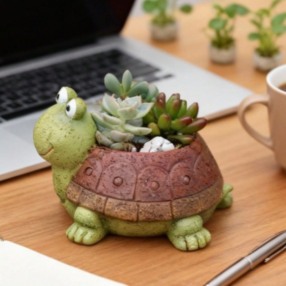 Turtle Shaped Resin Succulent Planter For Office Desk And Home Decor