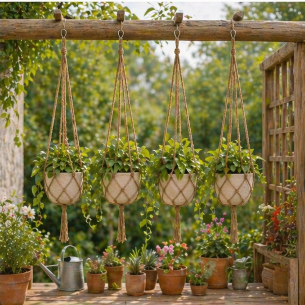 Tasseled Macrame Plant Hangers For Indoor Outdoor Balcony Use