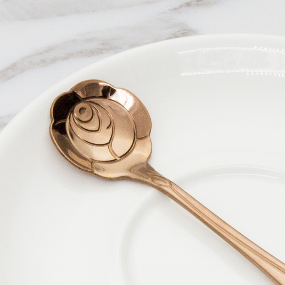 Rose Gold-Plated Stainless Steel Floral Stirring Spoon - Grafton Collection