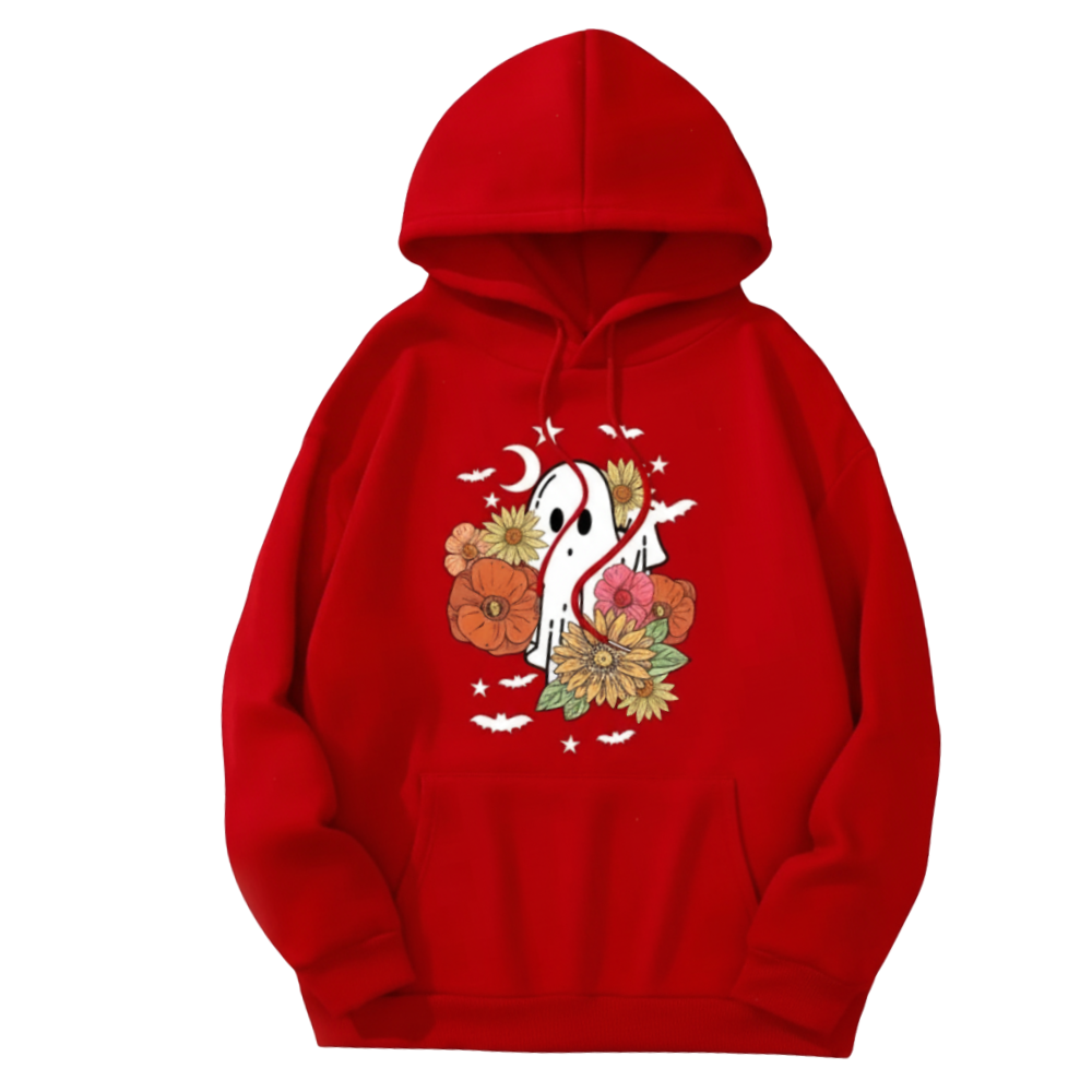 Seasonal Floral Print Kangaroo Pocket Hoodie