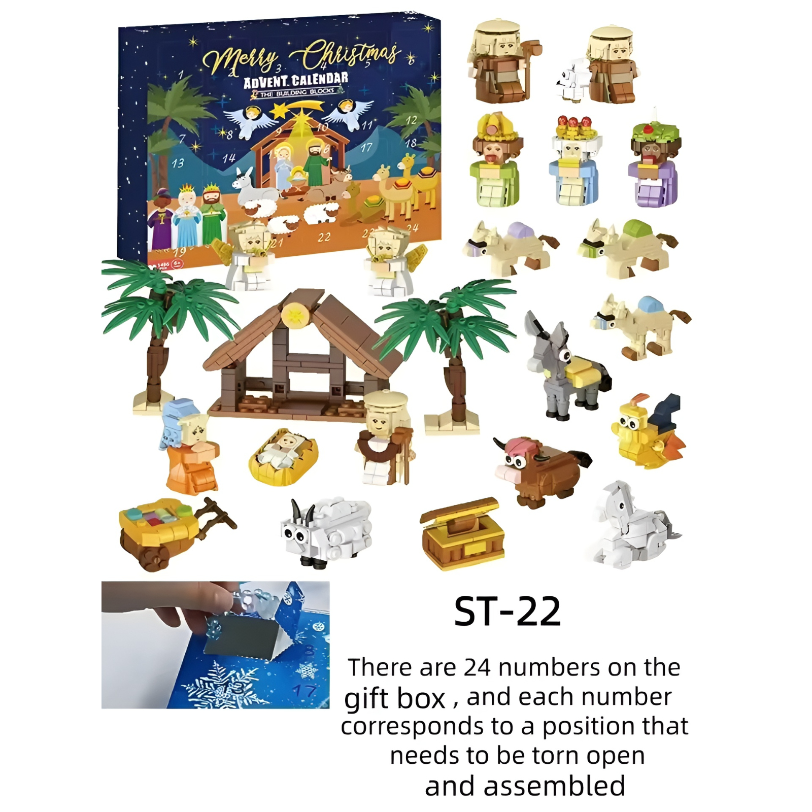 Christmas Advent Calendar Building Blocks Box DIY Christmas Train Tree Bricks for Kid Christmas Gift 24 Days