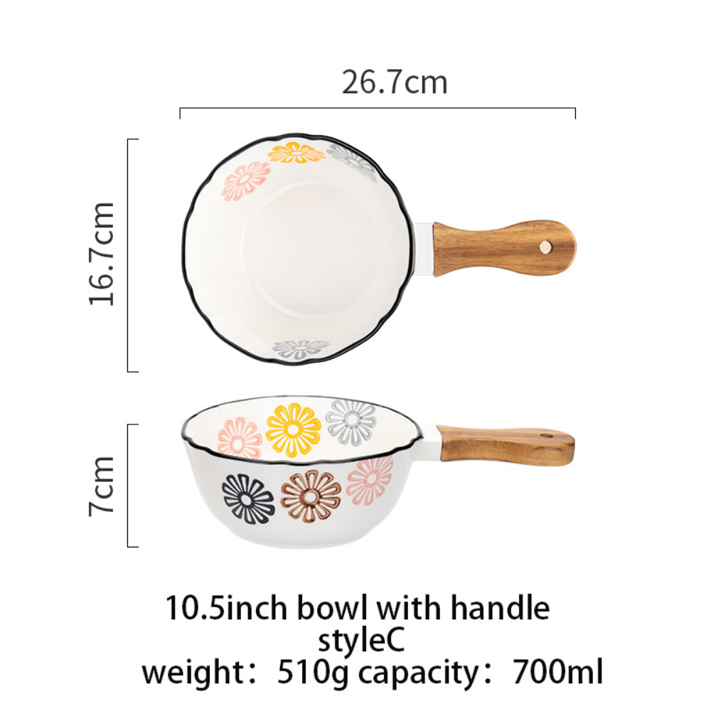 Flower Japanese Dinner Plate With Wooden Handle - Grafton Collection