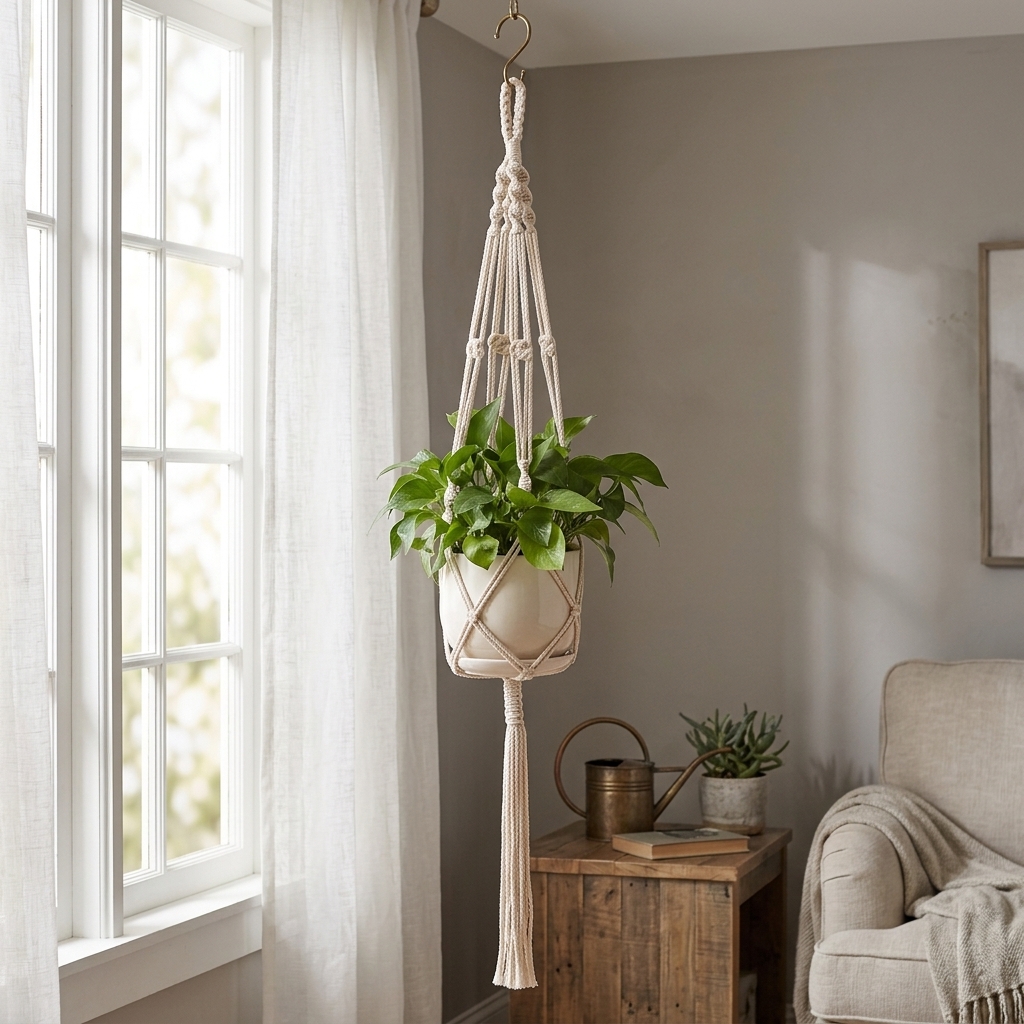 Boho Style Plant Hanging Basket Set With Wooden Beads