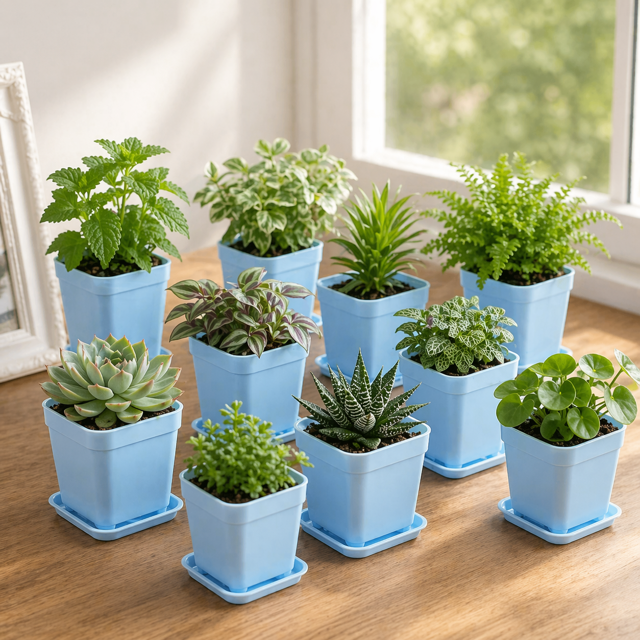 Mini Square Plant Pots With Trays 20 Piece Set For Succulents And Herbs