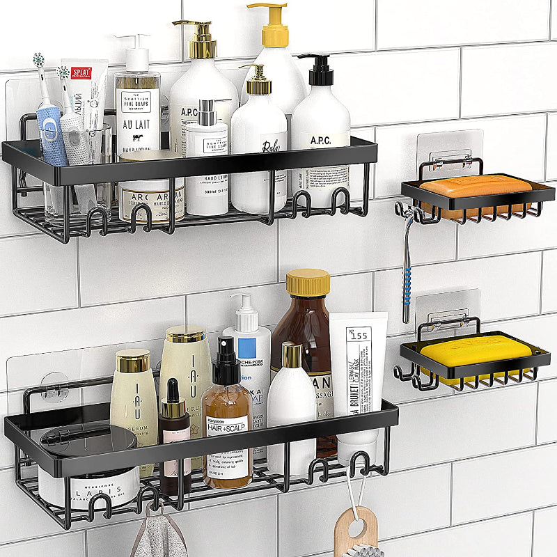 Shower Caddy Shelf Organizer Rack, Self Adhesive Black Bathroom Shelves Basket, Home Farmhouse Wall Shower Inside Organization and Storage Accessories, First Apartment Essentials - Grafton Collection