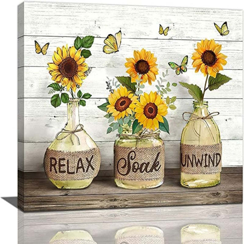 Farmhouse Bathroom Decor Wall Art Rustic Sunflower Bathroom Pictures Canvas Print Country Bathroom Painting Prints Wall Decor Framed Artwork Decor for Living Room Bathroom - Grafton Collection