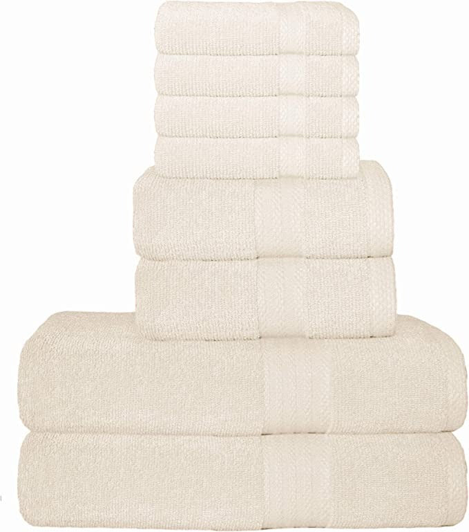 Pack Of 8 Towel Set Pure Ring, 2 Oversized Bath Towels, 2 Hand Towels, 4 Wash Cloths Ideal for Everyday use, Hotel & Spa - Grafton Collection