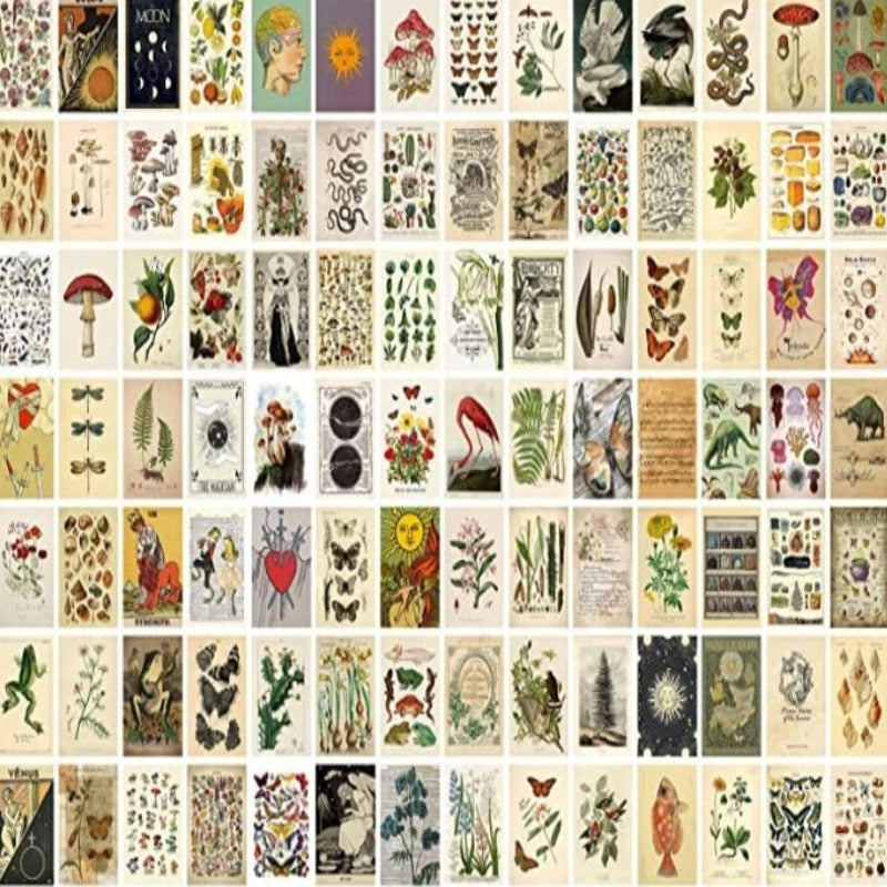 Vintage Photo Wall Collage Kit Aesthetic Posters and Vintage Stickers, Double-Sided Printed Aesthetic Pictures Stickers Vintage Room Decor and Scrapbooking Supplies Kit - Grafton Collection