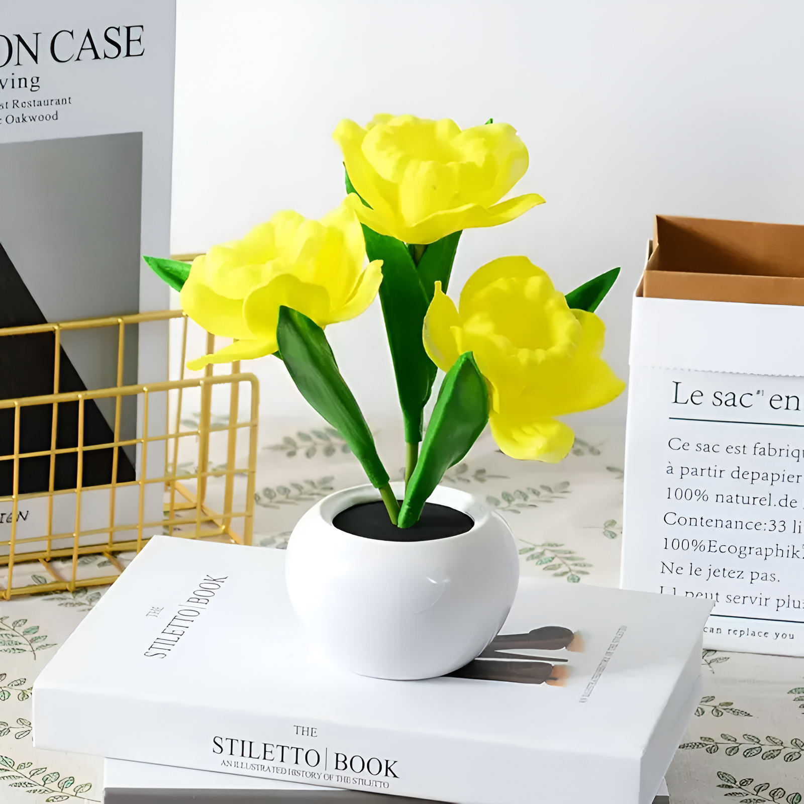 Tulip Design LED Night Table Lamp With Vase For Decor