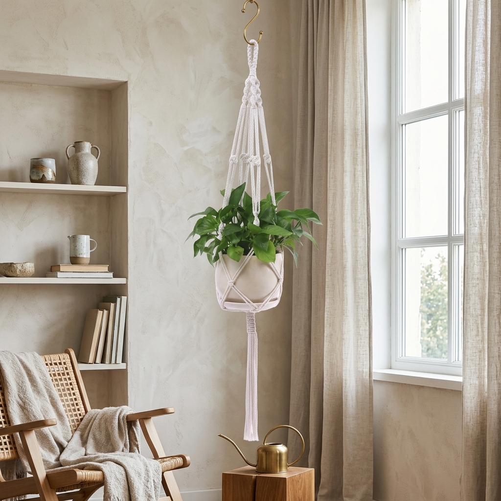 Boho Style Plant Hanging Basket Set With Wooden Beads