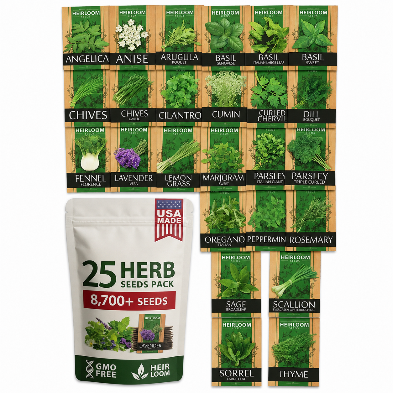 Indoor Outdoor Heirloom Herb Variety Seeds Pack