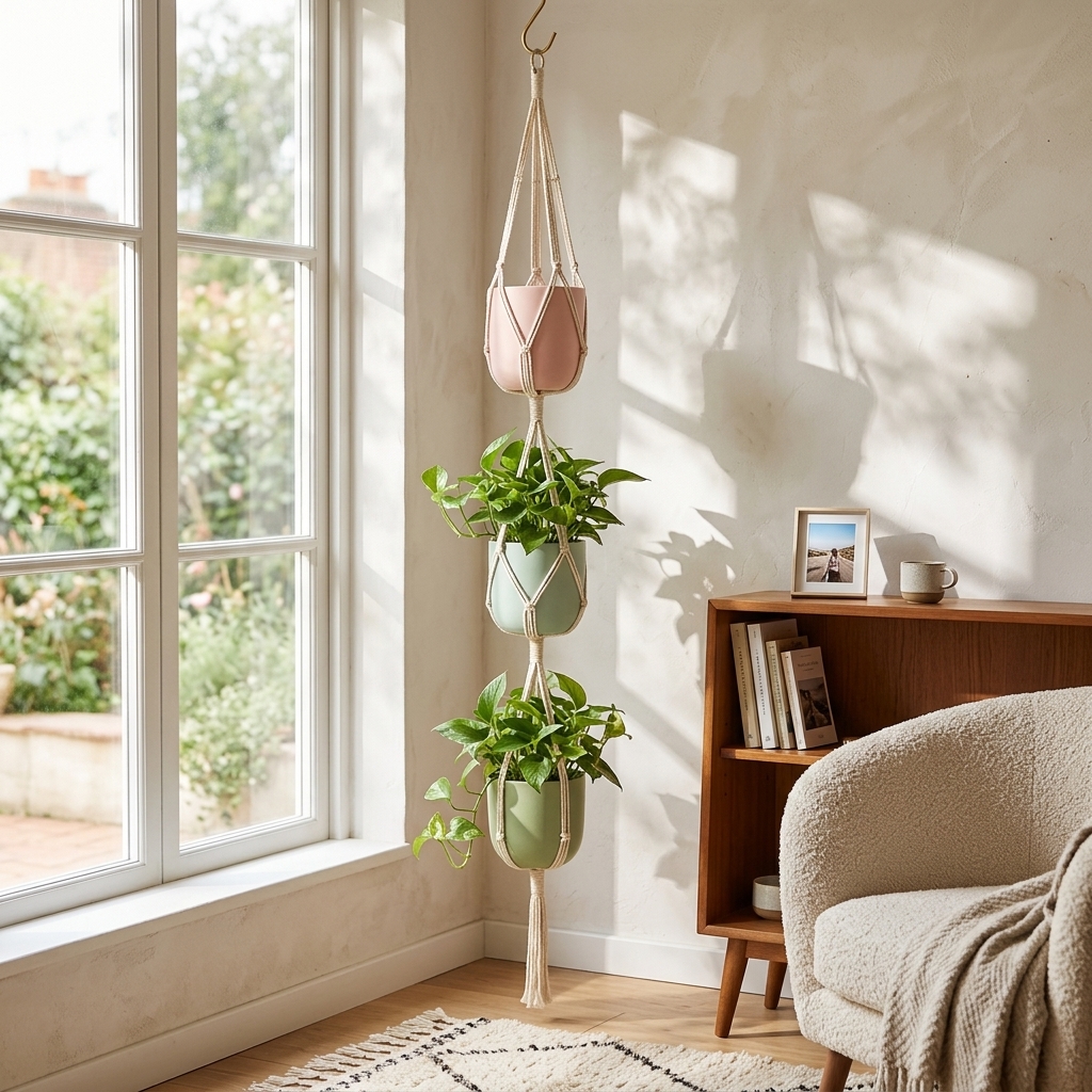 Handmade Boho Woven Tiered Plant Hanger