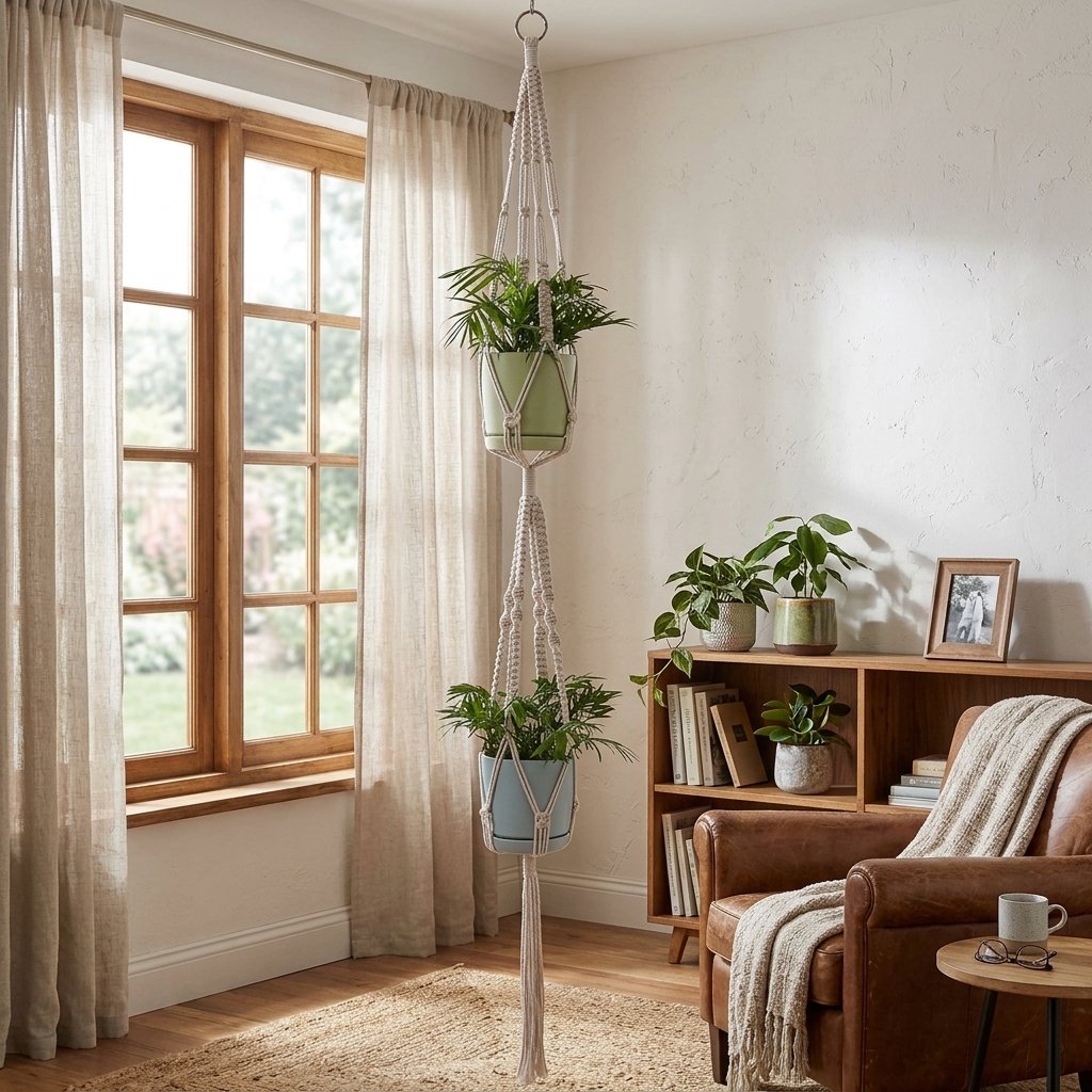 Handmade Boho Woven Tiered Plant Hanger