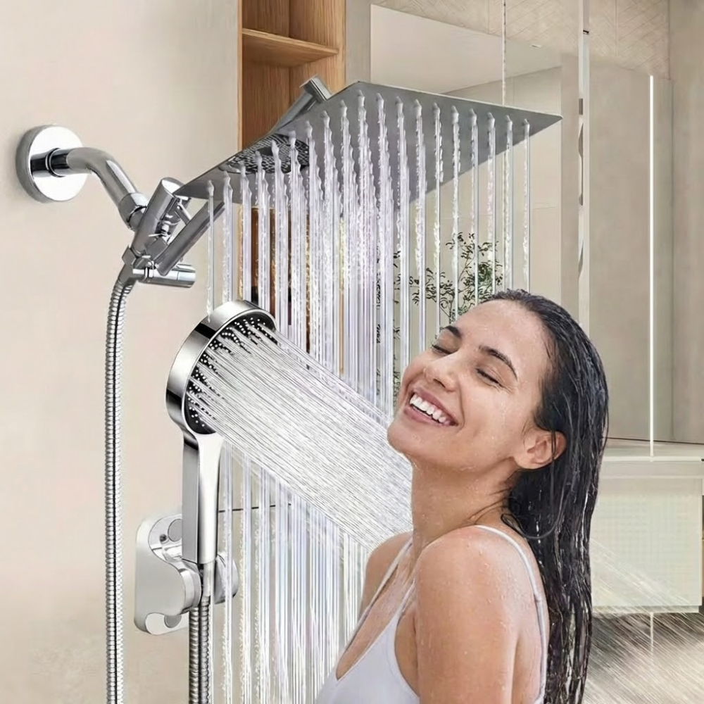 Rainfall And Handheld Shower Combo With Adjustable Arm