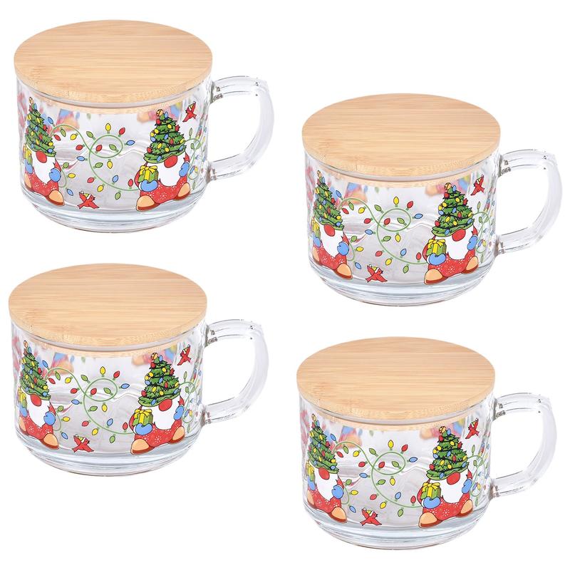 Set Of 4 16oz Seasonal Christmas Glass Mugs