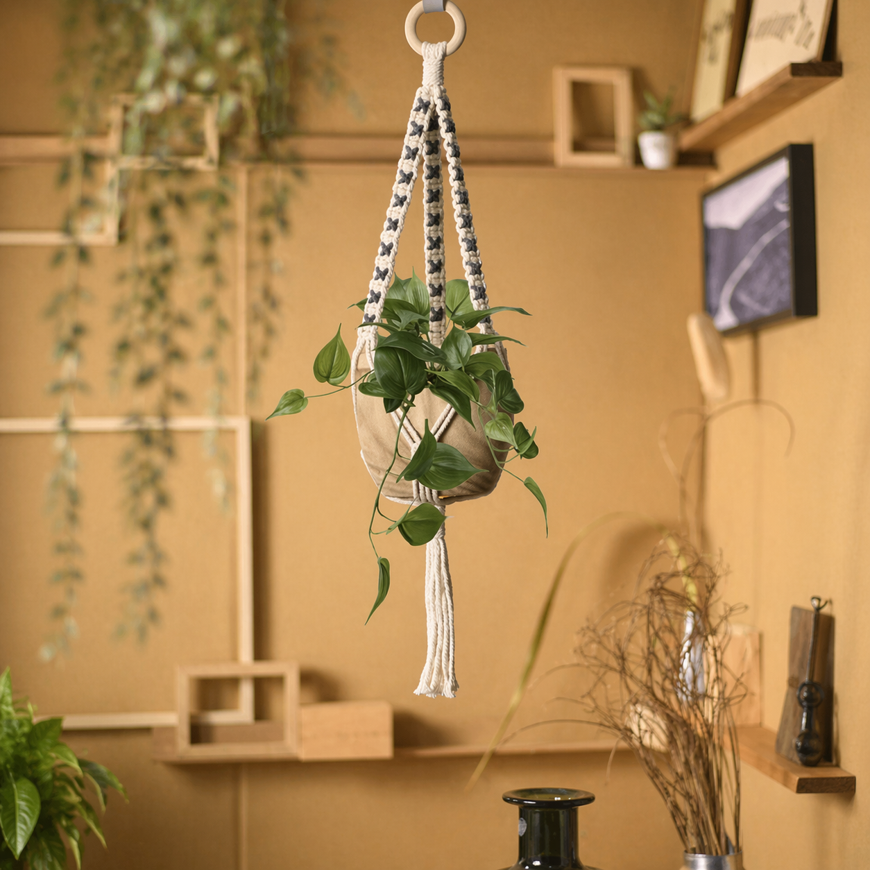 Handmade Macrame Boho Multifunctional Plant Holder With Tassel Decor