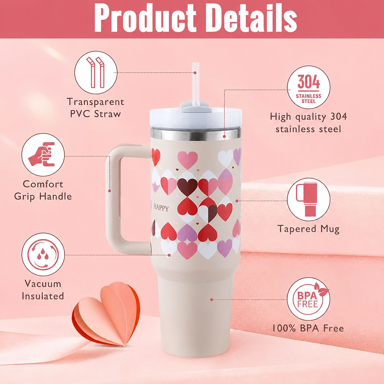 40oz Stainless Steel Insulated Spill Proof Tumbler With Handle And Straw  