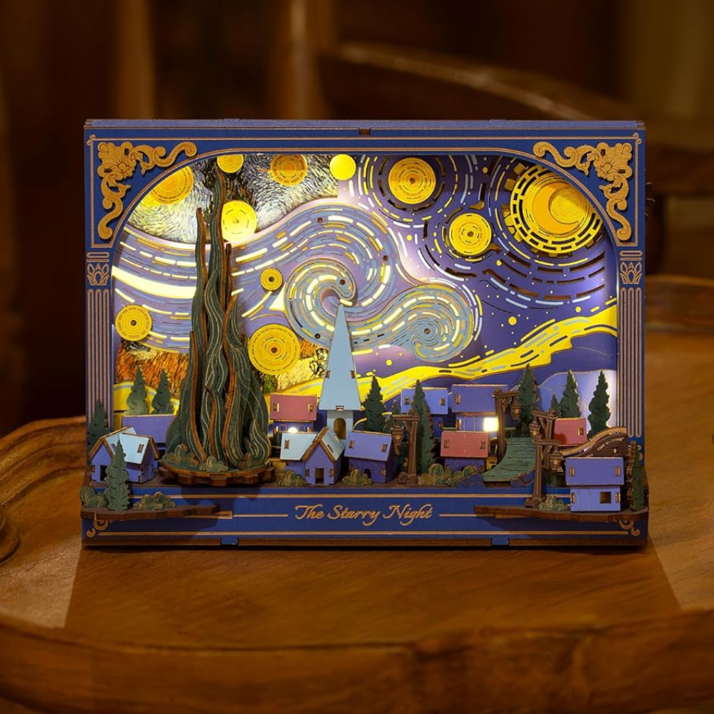 3D Wooden Starry Night Puzzle With LED Light DIY Model Kit
