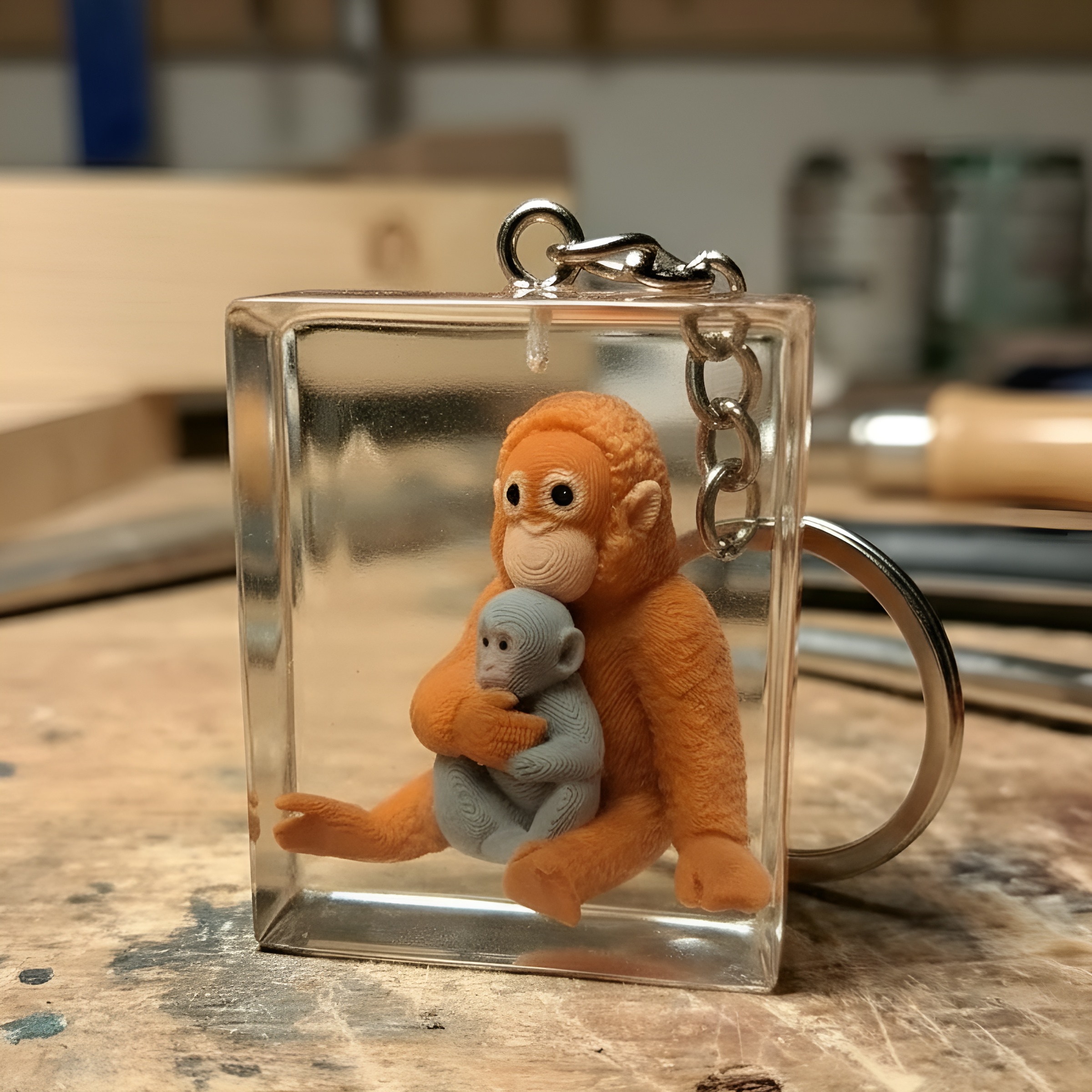 3D Animal Resin Acrylic Cube Keychain