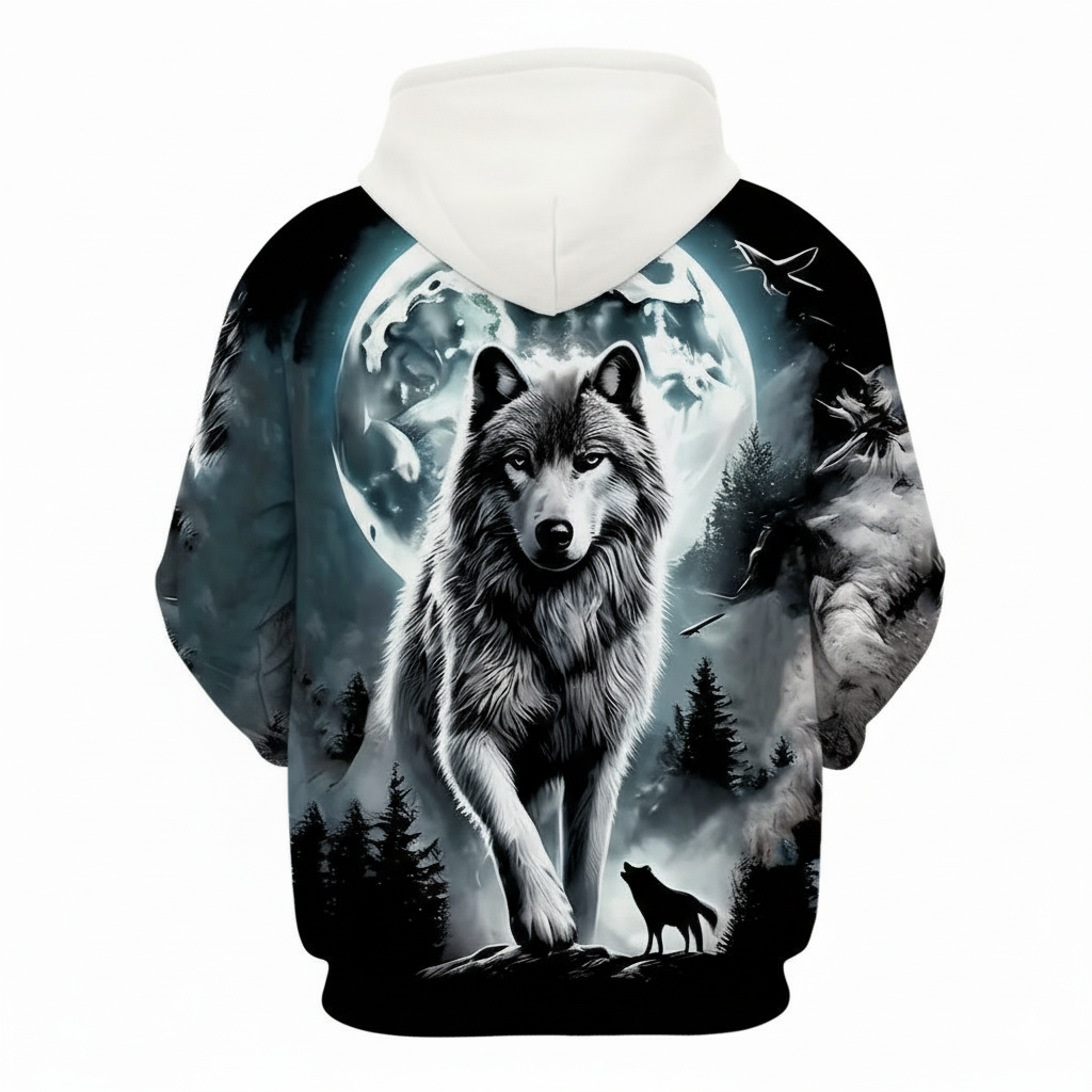 3D Men Moon White Wolf Hoodie
