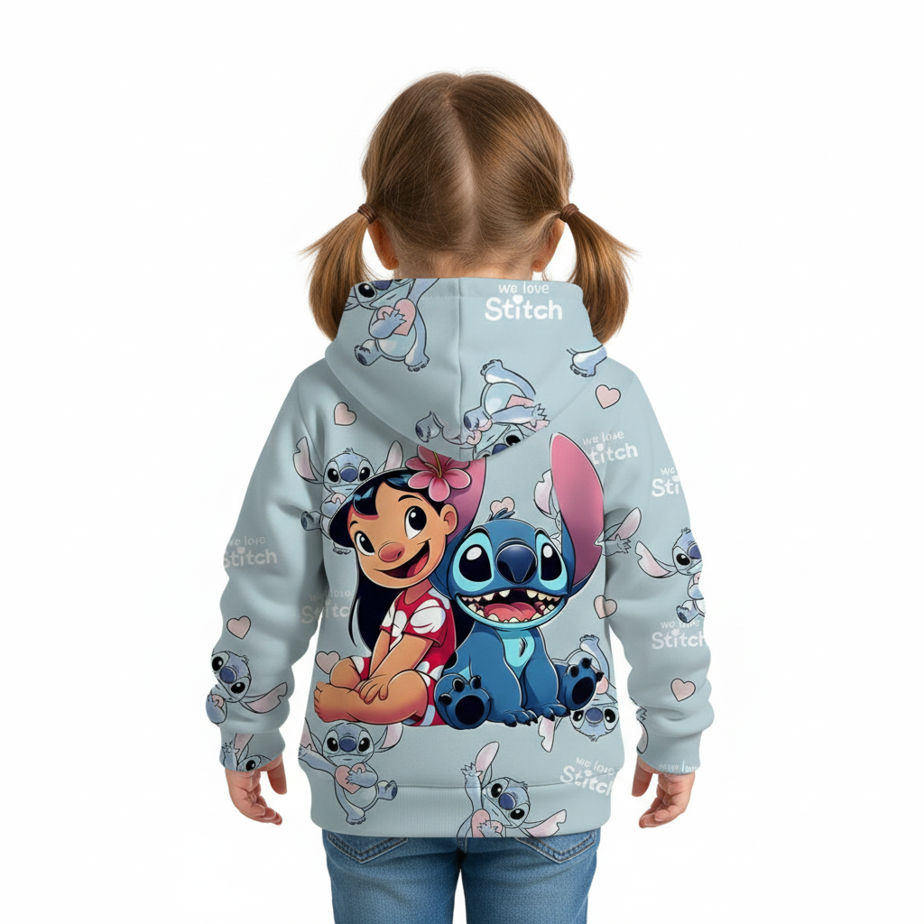 Stitch and Lilo Print 3D Hoodie For Kids