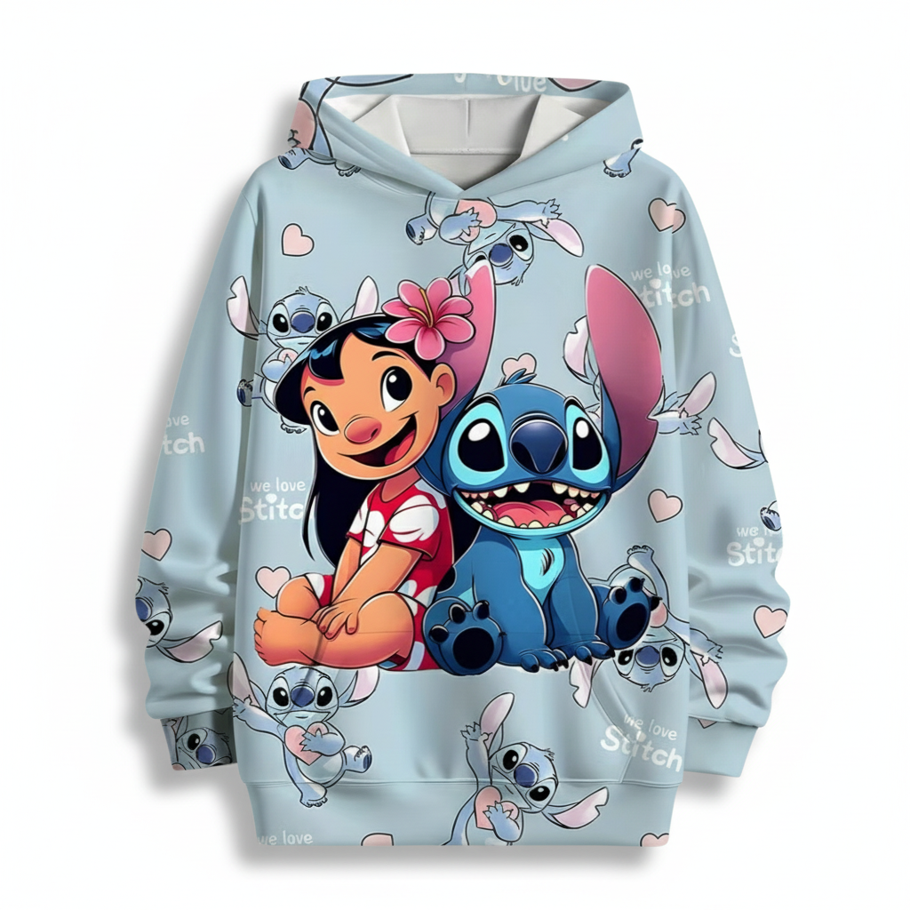 Stitch and Lilo Print 3D Hoodie For Kids