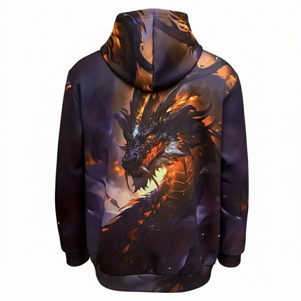 3D Dragon Print Pullover Hoodie for Men