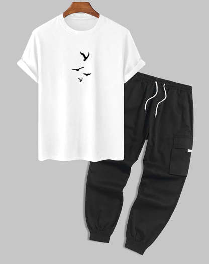 Birds Printed T-Shirt And Cargo Pants - Grafton Collection