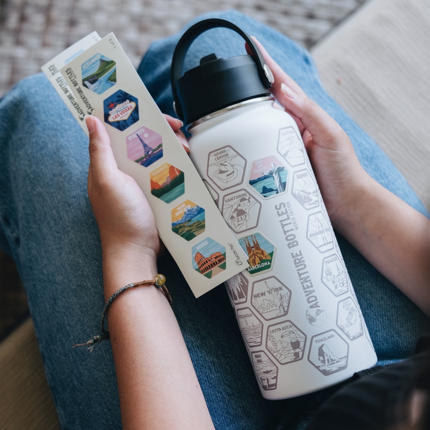 Adventure Travel Bottle With 47 Collectible Destination Stickers