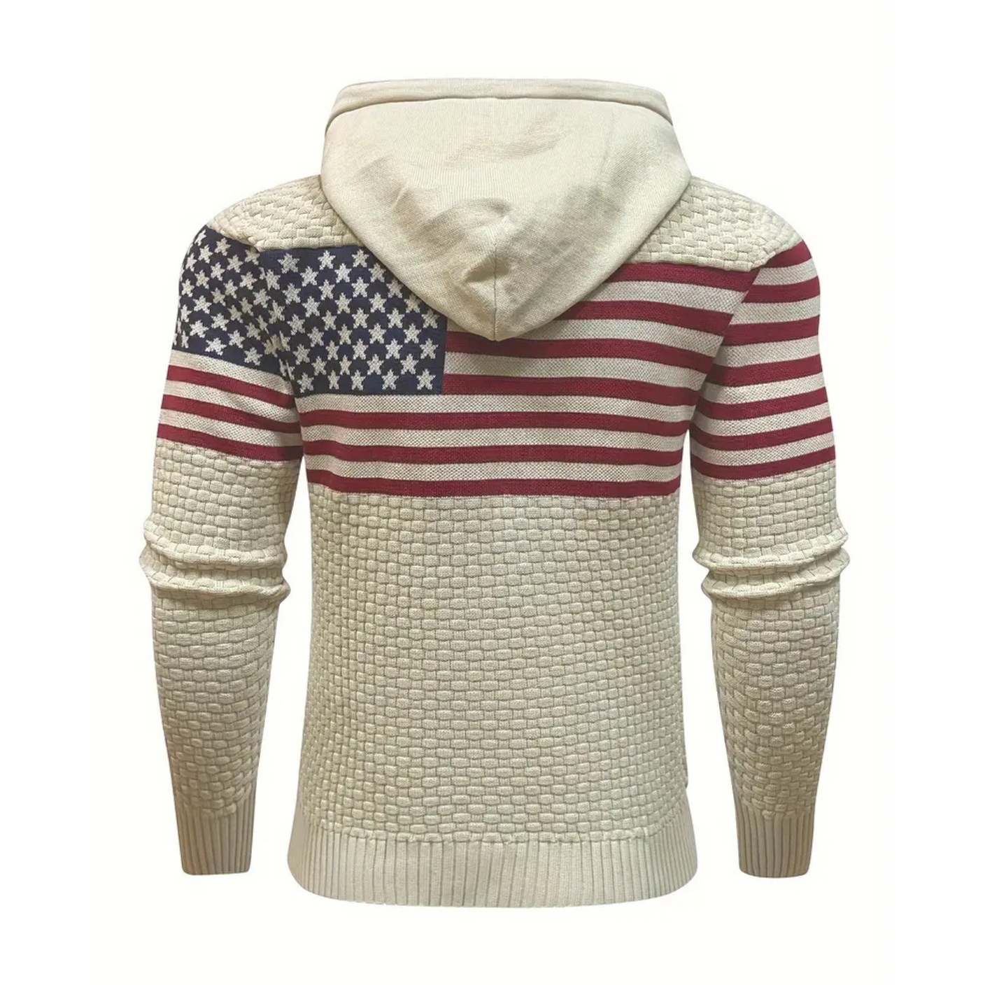 American Flag Waffle Knit Hoodie Pullover