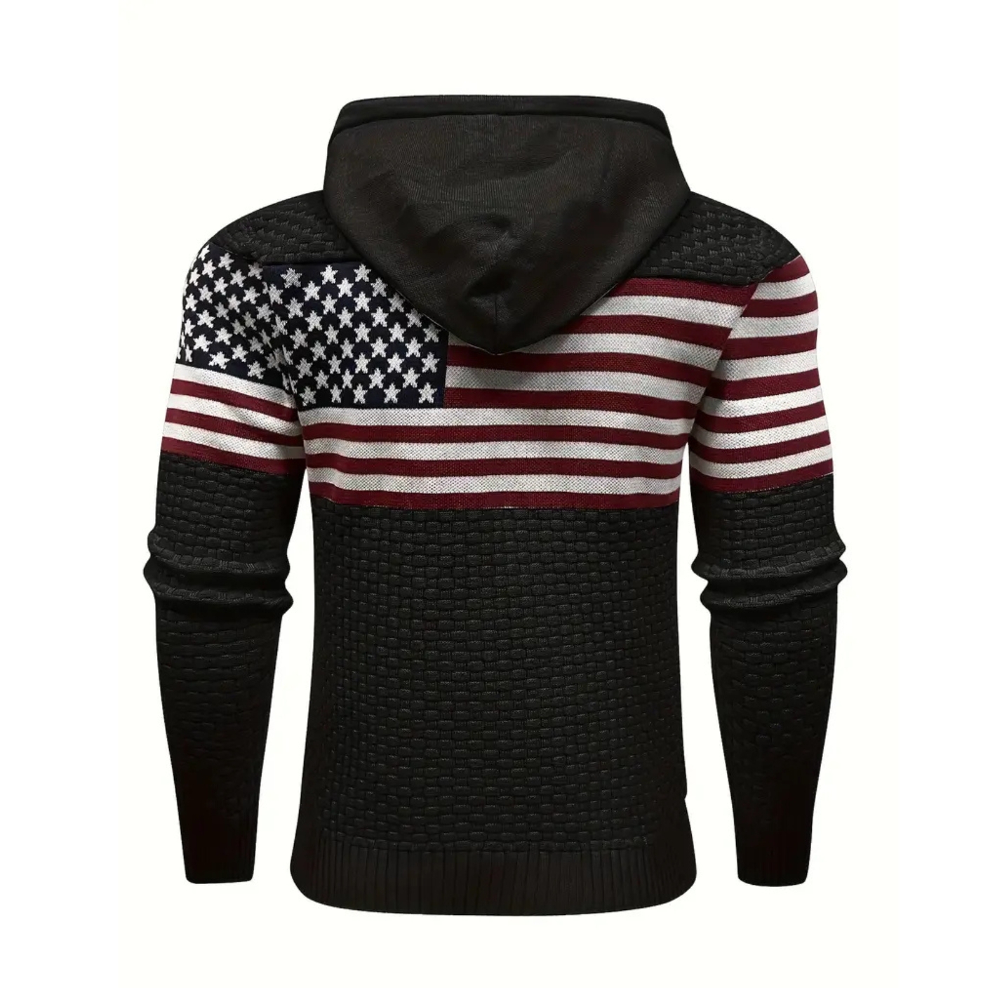 American Flag Waffle Knit Hoodie Pullover