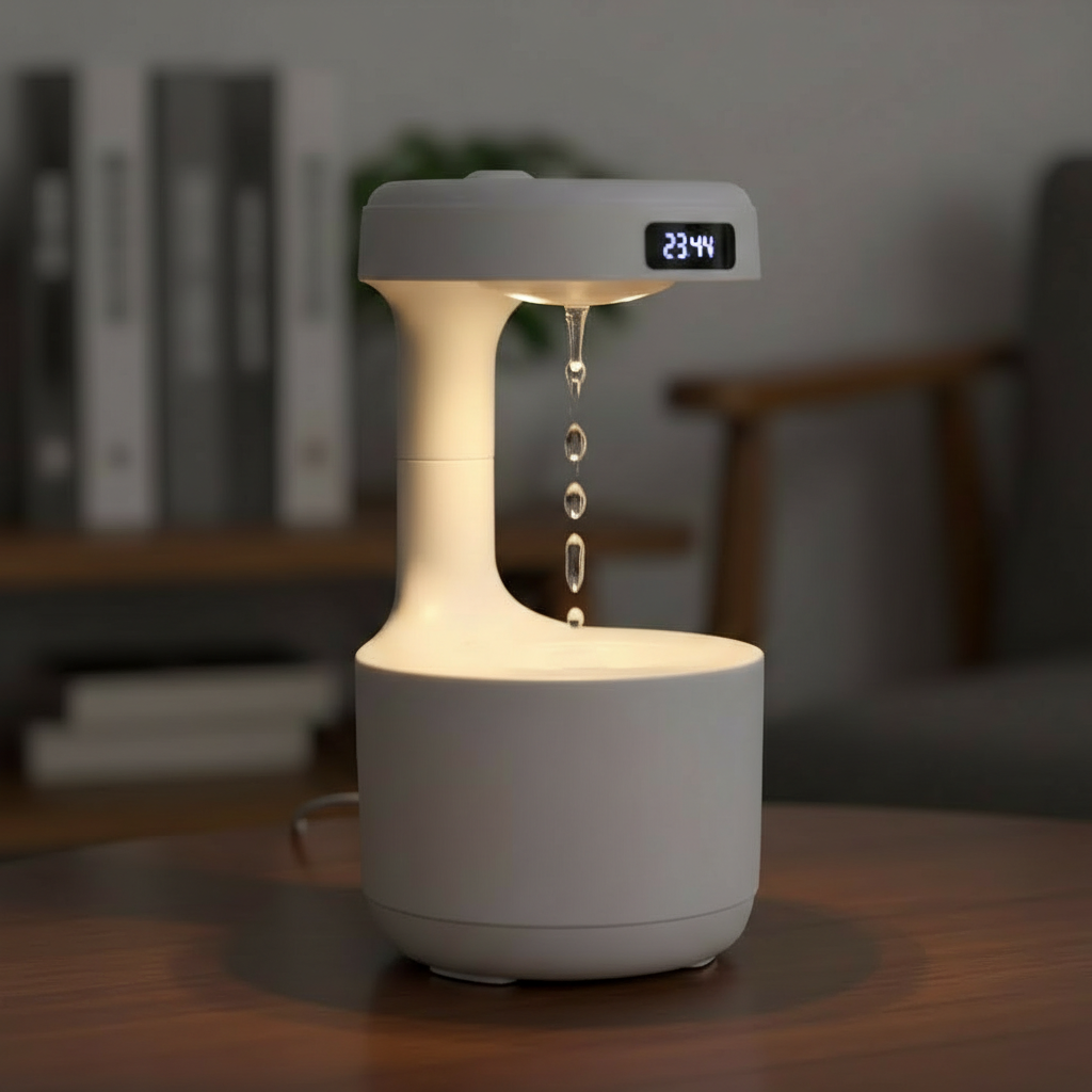 Anti Gravity Water Drop Humidifier With LED Clock