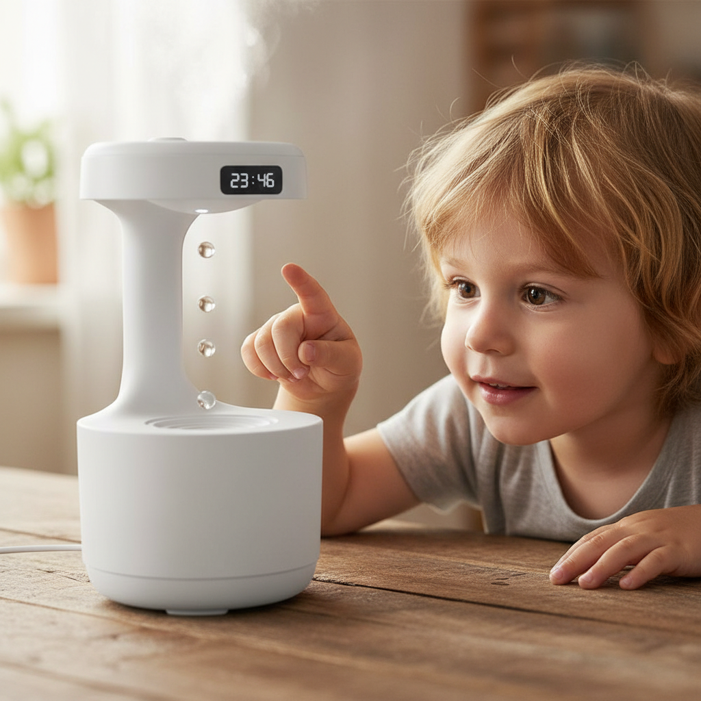 Anti Gravity Water Drop Humidifier With LED Clock